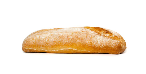 Fresh Ciabatta Bread Isolated on White Background. Wheat Whole Loaf with Golden Crispy Crust