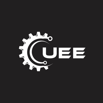 UEE letter technology logo design on black background. UEE creative initials letter IT logo concept. UEE setting shape design.

