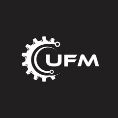 UFM letter technology logo design on black background. UFM creative initials letter IT logo concept. UFM setting shape design.
