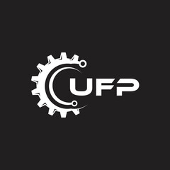 Obraz premium UFP letter technology logo design on black background. UFP creative initials letter IT logo concept. UFP setting shape design. 