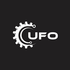 UFO letter technology logo design on black background. UFO creative initials letter IT logo concept. UFO setting shape design.

