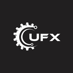 UFX letter technology logo design on black background. UFX creative initials letter IT logo concept. UFX setting shape design.
