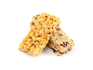 Energy Snack with Nuts Isolated. Muesli Snack, Protein Candy, Fitness Fruit and Nut Mix