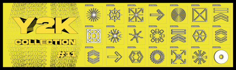 Brutalism shapes. Collection of abstract graphic geometric symbols. Objects in y2k style.