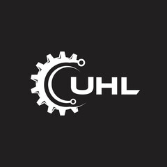 UHL letter technology logo design on black background. UHL creative initials letter IT logo concept. UHL setting shape design.
