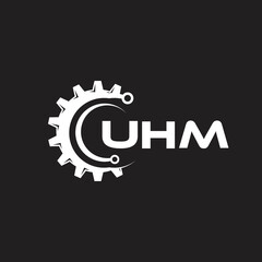 UHM letter technology logo design on black background. UHM creative initials letter IT logo concept. UHM setting shape design.
