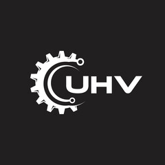 UHV letter technology logo design on black background. UHV creative initials letter IT logo concept. UHV setting shape design.

