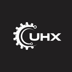 UHX letter technology logo design on black background. UHX creative initials letter IT logo concept. UHX setting shape design.
