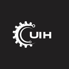 UIH letter technology logo design on black background. UIH creative initials letter IT logo concept. UIH setting shape design.
