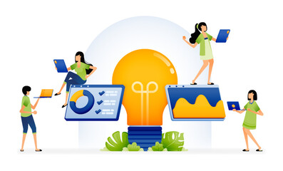 Illustration of analysis and research ideas for financial investment planning and strategy. Designed for website, landing page, flyer, banner, apps, brochure, startup media company