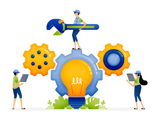 Illustration of engineering mechanism idea for manufacturing industry. Designed for website, landing page, flyer, banner, apps, brochure, startup media company