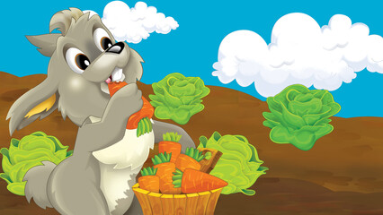 Obraz na płótnie Canvas cartoon farm scene with rabbit illustration