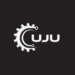 UJU letter technology logo design on black background. UJU creative initials letter IT logo concept. UJU setting shape design.
