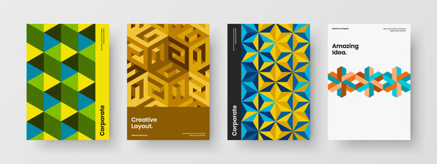 Fototapeta premium Vivid corporate identity A4 design vector illustration collection. Simple mosaic pattern book cover layout composition.