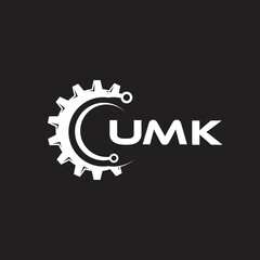 UMK letter technology logo design on black background. UMK creative initials letter IT logo concept. UMK setting shape design.
