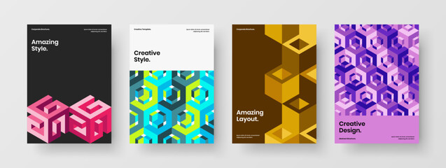 Vivid magazine cover design vector illustration set. Minimalistic geometric pattern flyer concept collection.