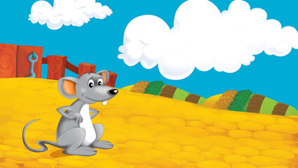 cartoon farm scene with mouse illustration