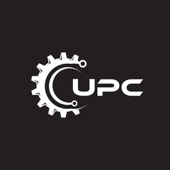 UPC letter technology logo design on black background. UPC creative initials letter IT logo concept. UPC setting shape design.
