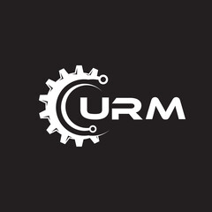 URM letter technology logo design on black background. URM creative initials letter IT logo concept. URM setting shape design.

