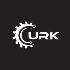 Fototapeta na wymiar URK letter technology logo design on black background. URK creative initials letter IT logo concept. URK setting shape design. 