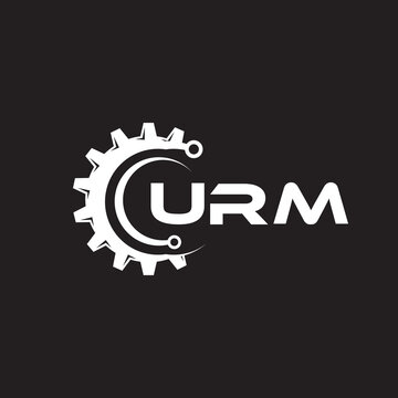 URM letter technology logo design on black background. URM creative initials letter IT logo concept. URM setting shape design.
