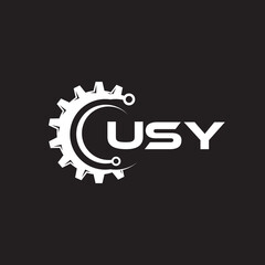 USY letter technology logo design on black background. USY creative initials letter IT logo concept. USY setting shape design.
