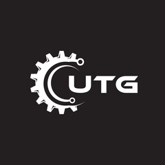 UTG letter technology logo design on black background. UTG creative initials letter IT logo concept. UTG setting shape design.
