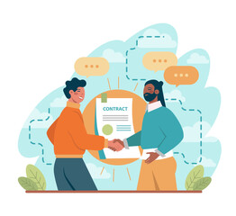 Deal concept set. Entrepreneurs setting an official contract.
