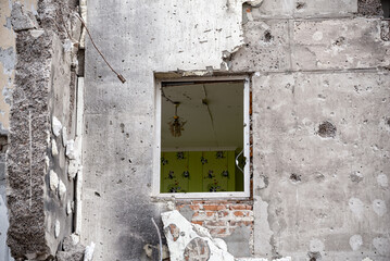 destroyed and burned houses in the city during the war in Ukraine