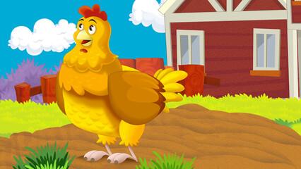 Obraz na płótnie Canvas cartoon farm scene with chicken bird illustration