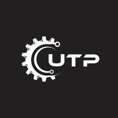 UTP letter technology logo design on black background. UTP creative initials letter IT logo concept. UTP setting shape design.
