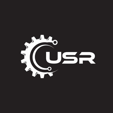 USR letter technology logo design on black background. USR creative initials letter IT logo concept. USR setting shape design.
