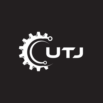 UTJ letter technology logo design on black background. UTJ creative initials letter IT logo concept. UTJ setting shape design.
