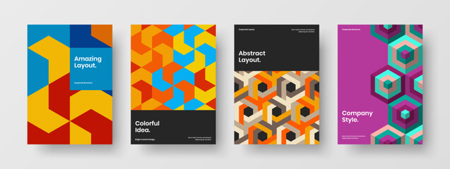 Original magazine cover design vector concept bundle. Multicolored mosaic tiles annual report illustration collection.