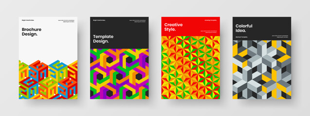 Minimalistic mosaic hexagons magazine cover concept composition. Modern corporate brochure design vector illustration set.
