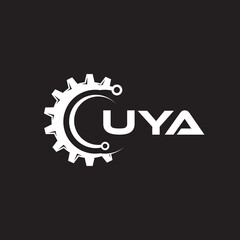 UYA letter technology logo design on black background. UYA creative initials letter IT logo concept. UYA setting shape design.
