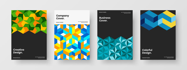 Fresh brochure A4 design vector illustration bundle. Creative mosaic shapes booklet concept composition.