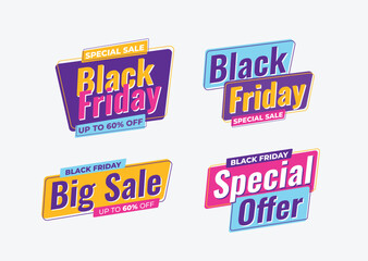 Black Friday sale banner label collection template. colorful banner ad collection. trendy banner ad collection template.