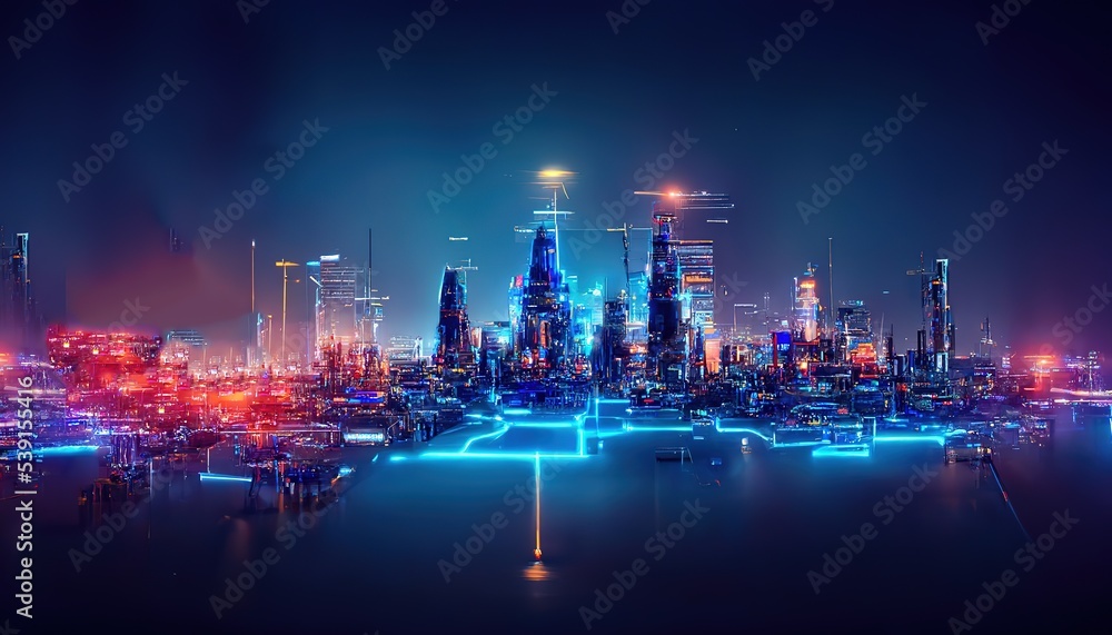 Poster Diagram of the concept of the city of the future in 3D format. 3d illustration