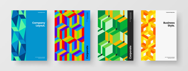 Colorful mosaic hexagons handbill layout composition. Amazing annual report A4 design vector template collection.