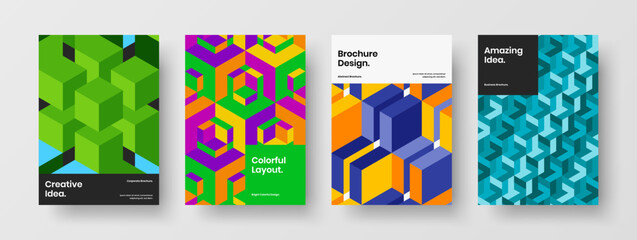 Trendy flyer A4 design vector illustration bundle. Colorful mosaic tiles postcard template composition.