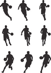 silhouettes of people playing basketball