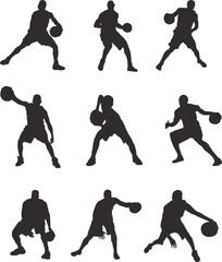 silhouettes of people playing basketball