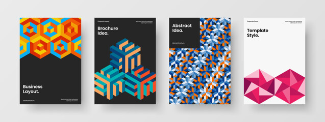 Trendy mosaic shapes brochure layout composition. Isolated book cover A4 vector design illustration collection.