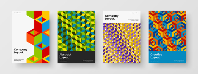 Original corporate identity vector design concept composition. Clean mosaic hexagons annual report illustration collection.