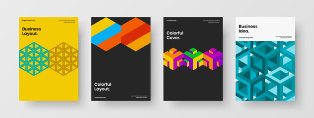 Premium postcard A4 design vector layout bundle. Colorful mosaic pattern handbill concept collection.