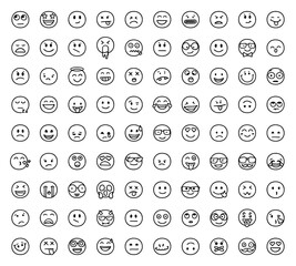 Set of emoticons showing different emotions in doodle style isolated on white background