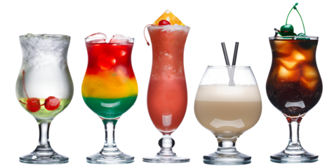 Colorful cocktails or mocktails, transparency mask included