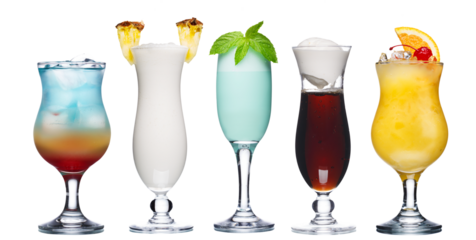 Colorful cocktails or mocktails, transparency mask included