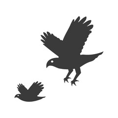 Big bird of prey hunt small bird glyph icon isolated on white background.Vector illustration.